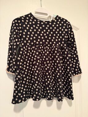 Zara Girls' Black & White Polka Dot Long-Sleeve Dress - Size 2-3 years